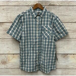 Industry Shirt Mens Size Medium Blue & Green Check Poplin Button Front Shirt New